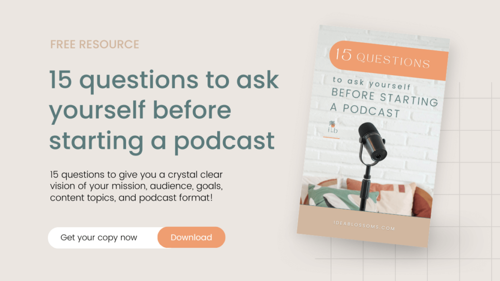 Promotional image of the free download, 15 questions to ask yourself before starting a podcast