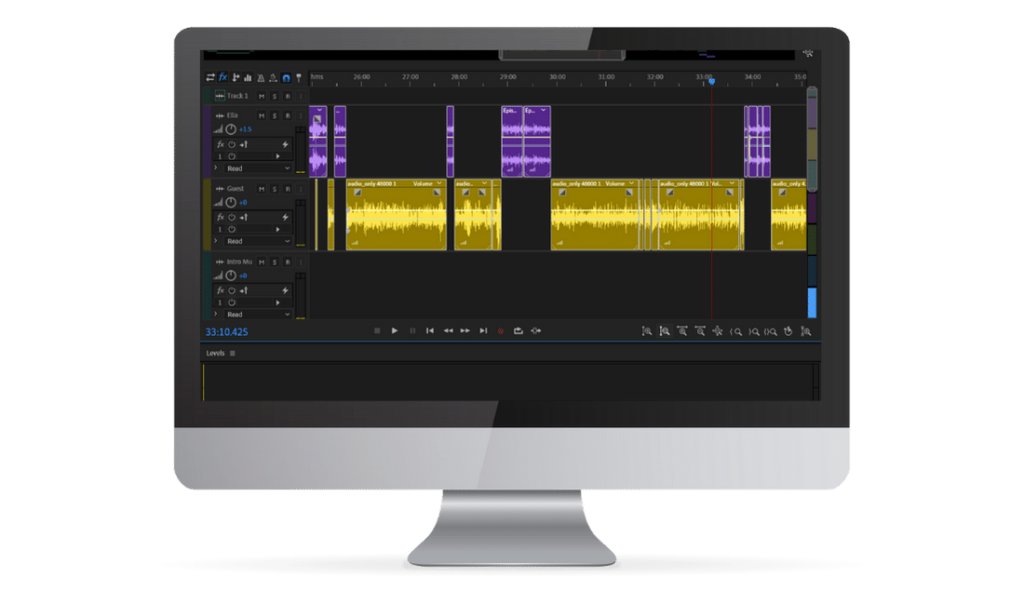 Image of a desktop showing Adobe Audition - an audio editing software