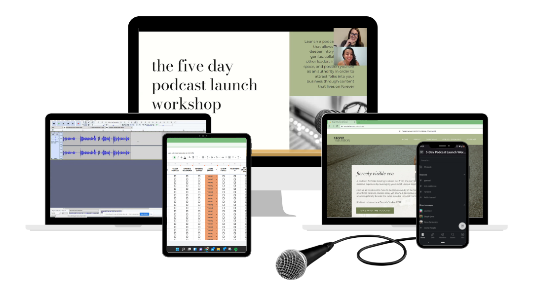 Mockup of the deliverables inside the 5 day podcast launch workshop